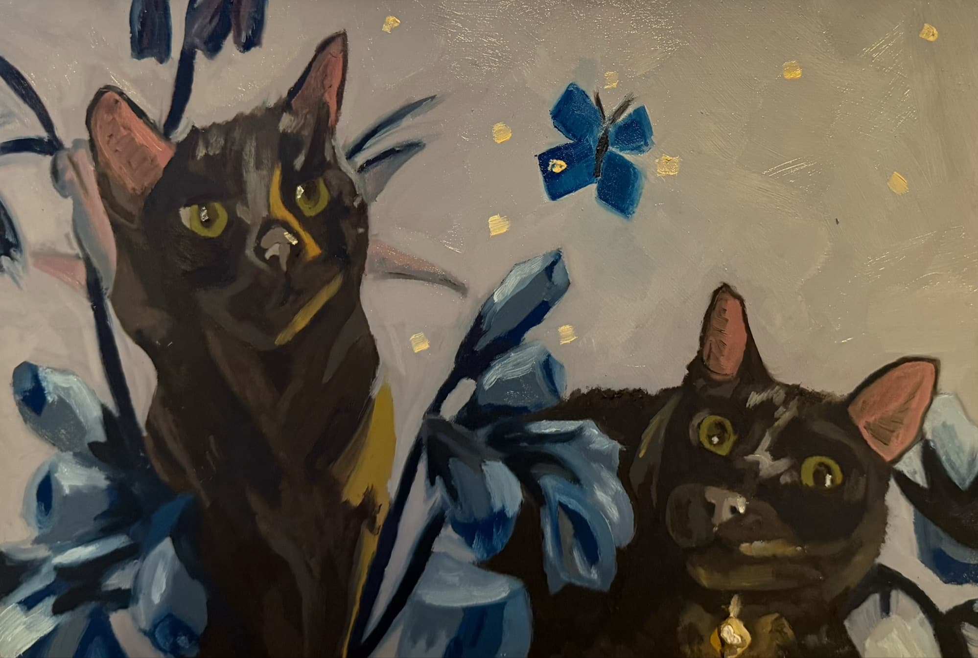 Oil portrait of two cats, Echoe and Ollie